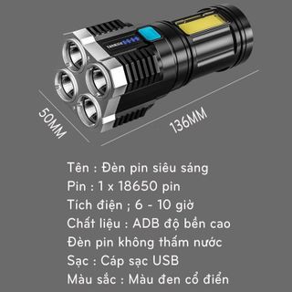 Đèn Pin Siêu Sáng Cầm Tay Chắc Chắn 4 Chế Độ Sáng Tiện Dụng giá sỉ