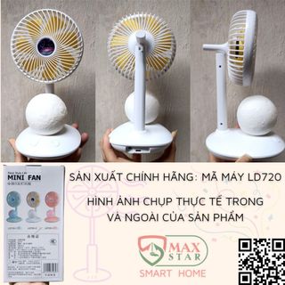Quạt tích điện Quạt tích điện để bàn kiêm đèn ngủ 7 màu hình mặt trăng, sạc điện USB sử dụng 3-4 tiếng