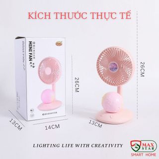 Quạt tích điện Quạt tích điện để bàn kiêm đèn ngủ 7 màu hình mặt trăng, sạc điện USB sử dụng 3-4 tiếng