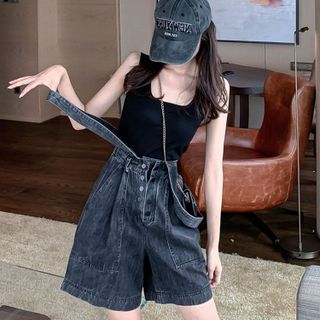 2022 mùa hè mới quần yếm kèm áo ba lỗ cho nữ năng động