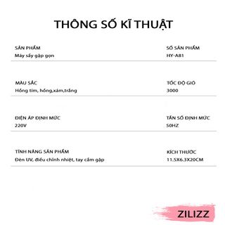 Máy Sấy Tóc Gấp Gọn Di Động Zilizz - Máy Sấy Tạo Kiểu Tóc Công Suất Lớn Chất Liệu Cao Cấp