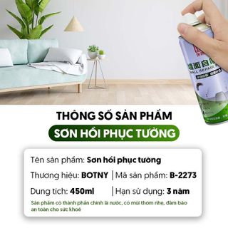 Sơn phục hồi tường, bình sơn xịt che vết bẩn không tạo bụi BOTNY B-2273, dung dịch xóa vết vẽ bậy, graffiti, vết xước, trả lại vẻ đẹp cho bức tường, DIY