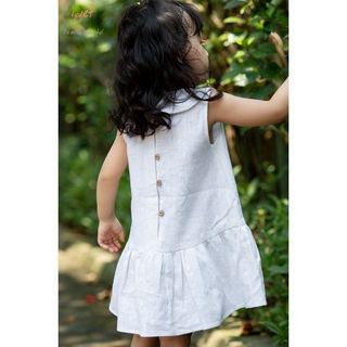 Đầm bé gái linen trắng đuôi cá cổ sen bất đối xứng TL46 váy đầm trẻ em cotton thoáng mát, mềm mịn thoải mái khi mặc