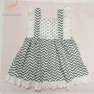 Đầm bé gái thô zigzag vintage phối chấm bi ghi TL52 váy đầm trẻ em cotton thoáng mát, mềm mịn thoải mái khi mặc