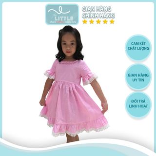 Đầm bé gái chấm bi hồng cổ chữ U phối ren tay lỡ TL57 váy đầm trẻ em cotton thoáng mát, mềm mịn thoải mái khi mặc