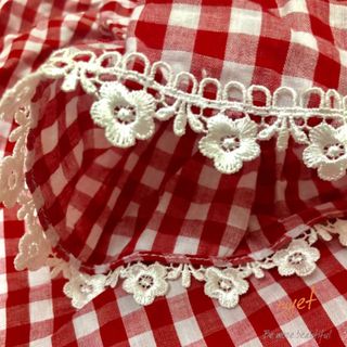 Đầm bé gái caro đỏ chờm vai tay xòe phối ren viền hoa cúc trắng TL56 váy đầm trẻ em cotton thoáng mát