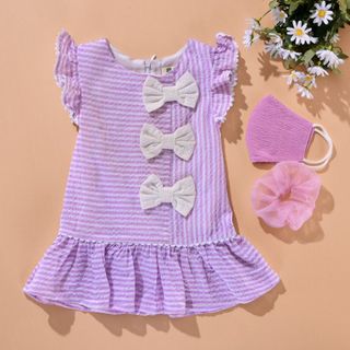 Đầm bé gái thô nhăn kẻ tím phối nơ bất đối xứng 2 lớp TL51 váy đầm trẻ em cotton thoáng mát, mềm mịn thoải mái khi mặc