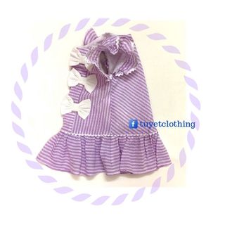 Đầm bé gái thô nhăn kẻ tím phối nơ bất đối xứng 2 lớp TL51 váy đầm trẻ em cotton thoáng mát, mềm mịn thoải mái khi mặc