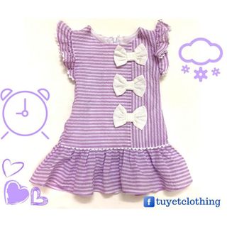Đầm bé gái thô nhăn kẻ tím phối nơ bất đối xứng 2 lớp TL51 váy đầm trẻ em cotton thoáng mát, mềm mịn thoải mái khi mặc