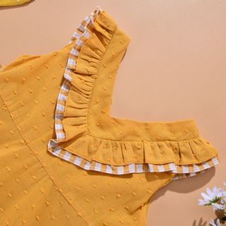 Đầm bé gái maxi đi biển vàng mù tạc cổ tim 2 phối caro TL54 váy đầm trẻ em cotton thoáng mát, mềm mịn thoải mái khi mặc