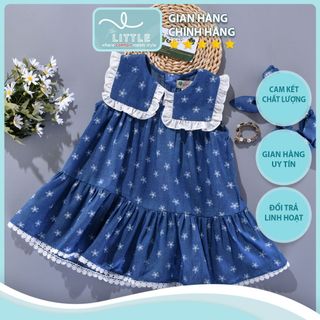 Đầm bé gái denim hoa nhí cổ bèo phối ren viền hoa TL47 váy đầm trẻ em cotton thoáng mát, mềm mịn thoải mái khi mặc
