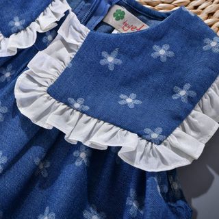 Đầm bé gái denim hoa nhí cổ bèo phối ren viền hoa TL47 váy đầm trẻ em cotton thoáng mát, mềm mịn thoải mái khi mặc