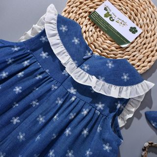 Đầm bé gái denim hoa nhí cổ bèo phối ren viền hoa TL47 váy đầm trẻ em cotton thoáng mát, mềm mịn thoải mái khi mặc