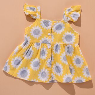 Set quần áo bé gái áo 2 dây hoa hướng dương bèo vai quần linen vàng TL55 đồ bộ bé gái sành điệu mềm mịn thoáng mát