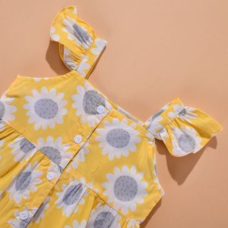 Set quần áo bé gái áo 2 dây hoa hướng dương bèo vai quần linen vàng TL55 đồ bộ bé gái sành điệu mềm mịn thoáng mát