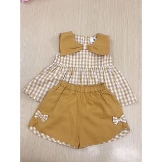Set quần áo bé gái caro vàng áo nơ quần đùi dễ thương TL31 đồ bộ bé gái sành điệu mềm mịn thoáng mát