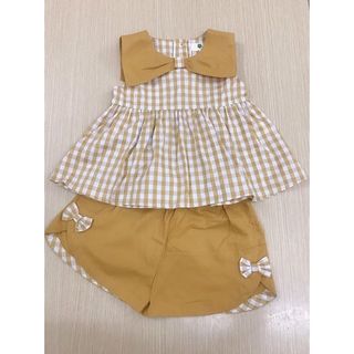 Set quần áo bé gái caro vàng áo nơ quần đùi dễ thương TL31 đồ bộ bé gái sành điệu mềm mịn thoáng mát