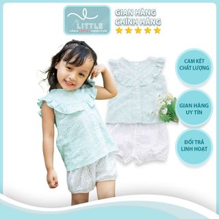 Set quần áo bé gái thêu đục lỗ quần phối nơ dễ thương TL32 đồ bộ bé gái sành điệu mềm mịn thoáng mát kèm băng đô