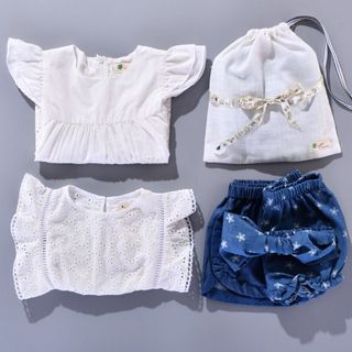 Set quần áo bé gái áo boi thêu đục lỗ tay cánh tiên 2 tầng, quần đùi deinim hoa cúc TL36