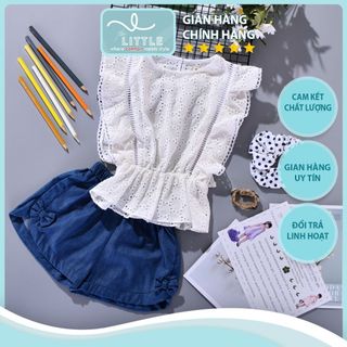 Set quần áo bé gái áo boi thêu quả trám quần đùi demin xanh dễ thương TL37 đồ bộ bé gái sành điệu mềm mịn thoáng mát