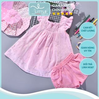 Set quần áo bé gái áo boi hồng 2 smock nhún ngực quần đùi linen hồng dễ thương TL38