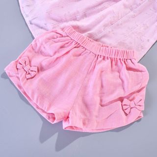 Set quần áo bé gái áo boi hồng 2 smock nhún ngực quần đùi linen hồng dễ thương TL38
