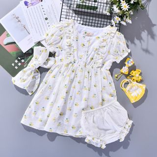 Đầm bé gái váy cánh tiên hoa nhí vàng hạt gạo công chúa TL39 váy đầm trẻ em kèm băng đô nơ cài