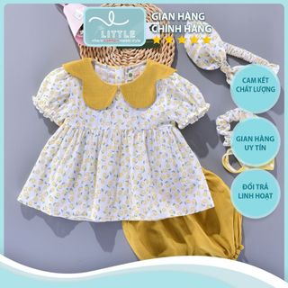 Đầm bé gái cánh tiên hoa nhí vàng đục lỗ quần boi hạt gạo phối hoa nhí 2 lớp chun gấu dễ thương TL4