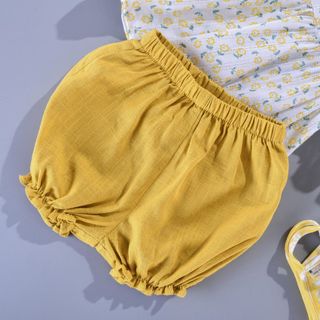 Đầm bé gái cánh tiên hoa nhí vàng đục lỗ quần boi hạt gạo phối hoa nhí 2 lớp chun gấu dễ thương TL4