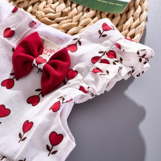 Set quần áo bé gái áo tim đỏ nơ ngực quần đỏ nhún sườn dễ thương TL41 đồ bộ bé gái sành điệu mềm mịn thoáng mát