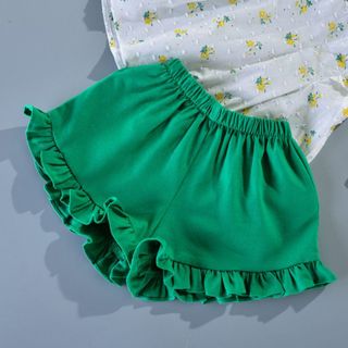 Set quần áo bé gái áo hoa nhí vàng hạt gạo quần linen bèo xanh lá TL42 đồ bộ bé gái sành điệu mềm mịn thoáng mát