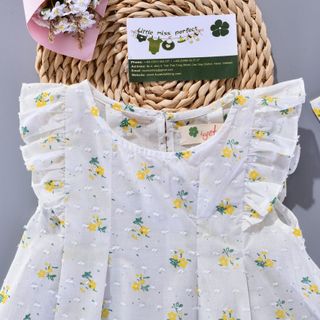 Set quần áo bé gái áo hoa nhí vàng hạt gạo quần linen bèo xanh lá TL42 đồ bộ bé gái sành điệu mềm mịn thoáng mát