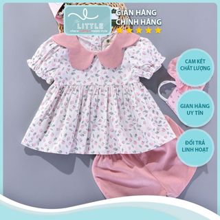 Set quần áo bé gái áo quả hồng cổ hoa quần linen hồng nhún sườn TL43 đồ bộ bé gái sành điệu mềm mịn thoáng mát