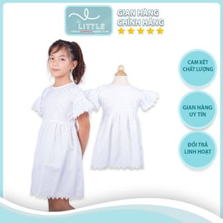 Đầm bé gái thô trắng vai chờm tay lỡ phối ren hoa nhí váy đầm trẻ em chất liệu cotton thoáng mát, thoải mái, an toàn giá sỉ