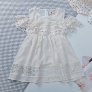 váy bé gái chân váy trễ vai trắng hạt gạo phối ren TL08 váy bé gái xinh xắn thời trang, đường may đều đẹp chắc chắc