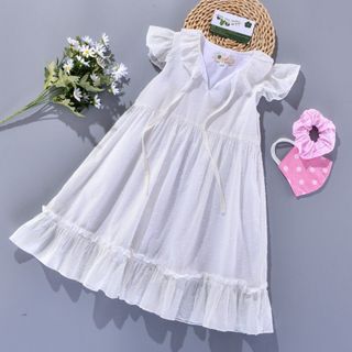 váy bé gái chân váy boi hạt gạo cổ nhún đuôi cá trắng 2 lớp váy cho bé gái thiết kế hiện đại, chất vải an toàn cho da