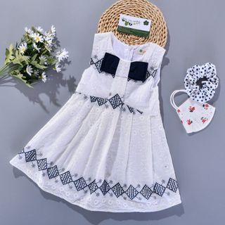 váy bé gái chân váy trắng thêu quả trám navy 2 lớp TL29 váy cho bé gái thiết kế hiện đại, chất vải an toàn cho da