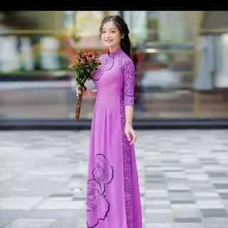 ÁO DÀI LỤA THIẾT KẾ IN HOA HỒNG- ĐỦ SIZE
