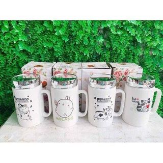 Cốc sứ giữ nhiệt cao cấp có nắp gương 500ml