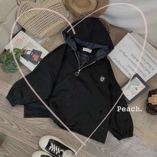Áo khoác da lộn có nón 2 lớp lót dù logo thêu ngực và thân sau