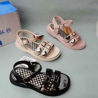 Sandal trẻ em 2 quai ngang đính họa tiết trái tim