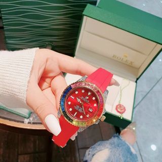 ĐỒNG HỒ ROLLEX ĐÁ MÀU DÂY CAO SU TRUNG CẤP