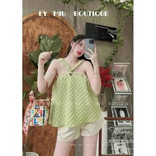 set áo dây xốp phồng dáng baby doll kèm quần short siêu dễ thương