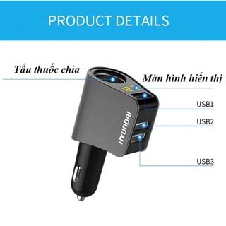 Chính hãng - Tẩu sạc ô tô, tẩu sạc Hyundai, bộ chia sạc ô tô