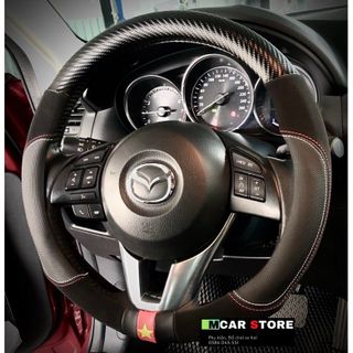 Bọc vô lăng cao cấp da lộn phối vân carbon có cờ Pháp và cờ đỏ sao vàng việt nam