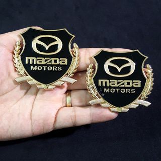 Bộ 2 miếng dán logo kim loại chữ MAZDA bông lúa - logo bông lúa trang trí giá sỉ