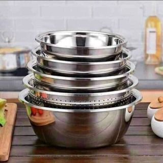 Sét 5 món rổ và chậu inox