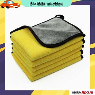 COMBO 5 khăn lau xe chuyên dụng 2 mặt màu vàng ghi size 30x60 - lau xe siêu dày siêu thấm nước không rụng bông giá sỉ