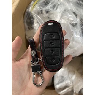 Bao da chìa khoá xe hơi Hyundai SantaFe 2021 2022 phiên bản mới nhất - viền chỉ đỏ