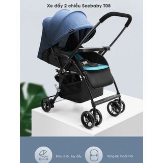Xe đẩy 2 chiều Seebaby T08 phiên bản mới, có lò xo giảm xóc kèm đệm mềm và màn chống muỗi - Bảo hành 1 năm